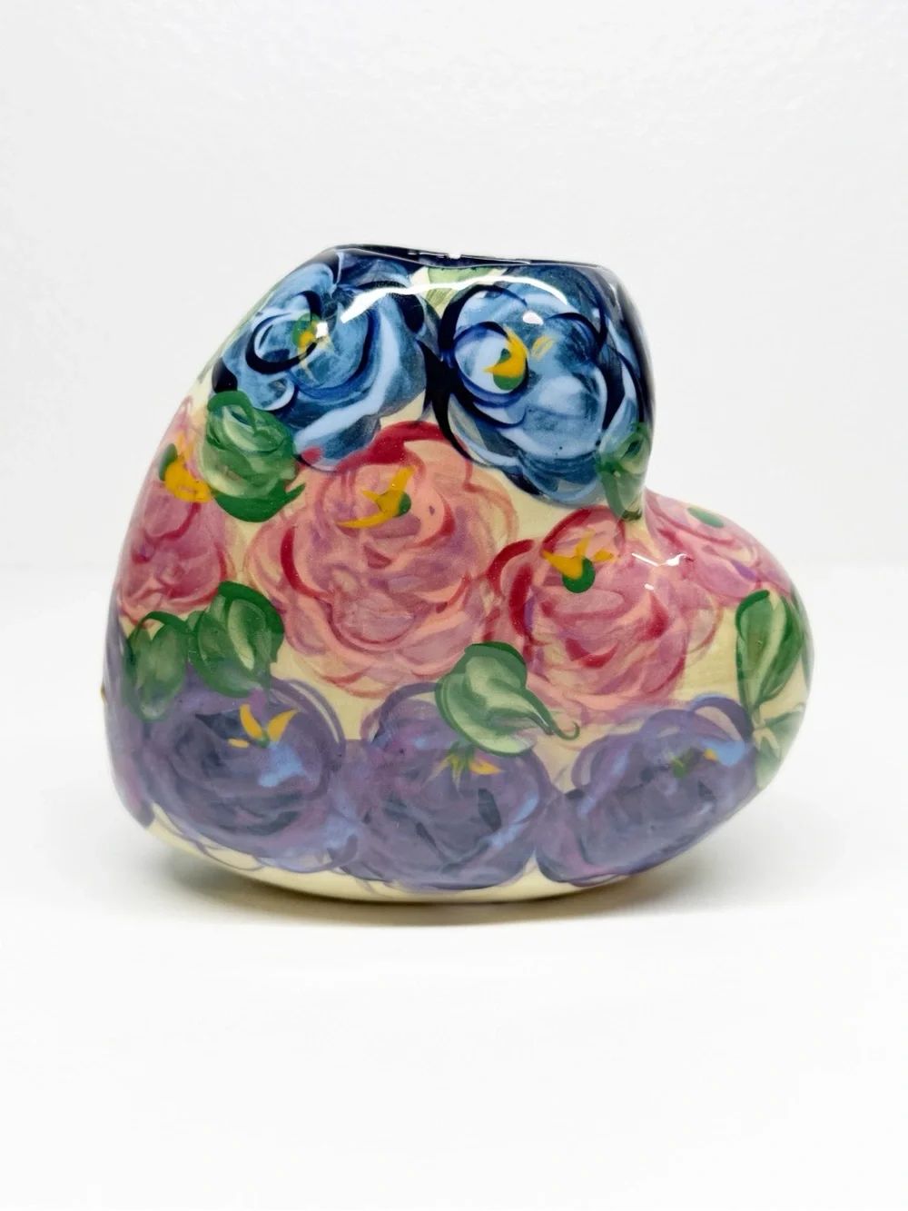 Vintage Lesal Hand Painted Floral Heart Vase